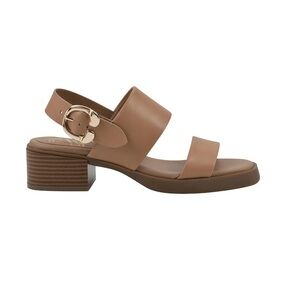 AEROSOLES 12 WIDE Tan Leather Block Heel Slide Sandals with Gold Buckle
